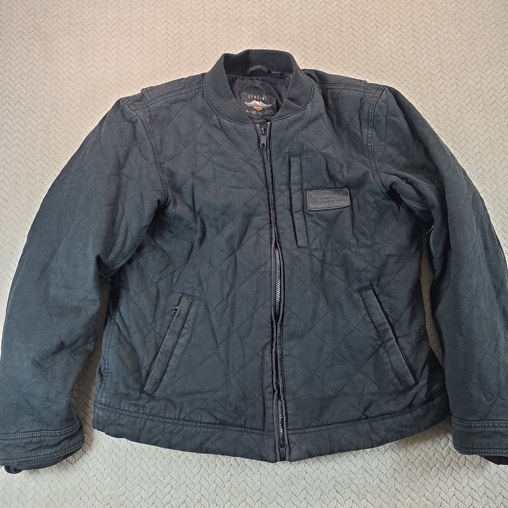 Harley-Davidson Mens Quilted Cotton Bomber Jacket Black 97135-22VM Large